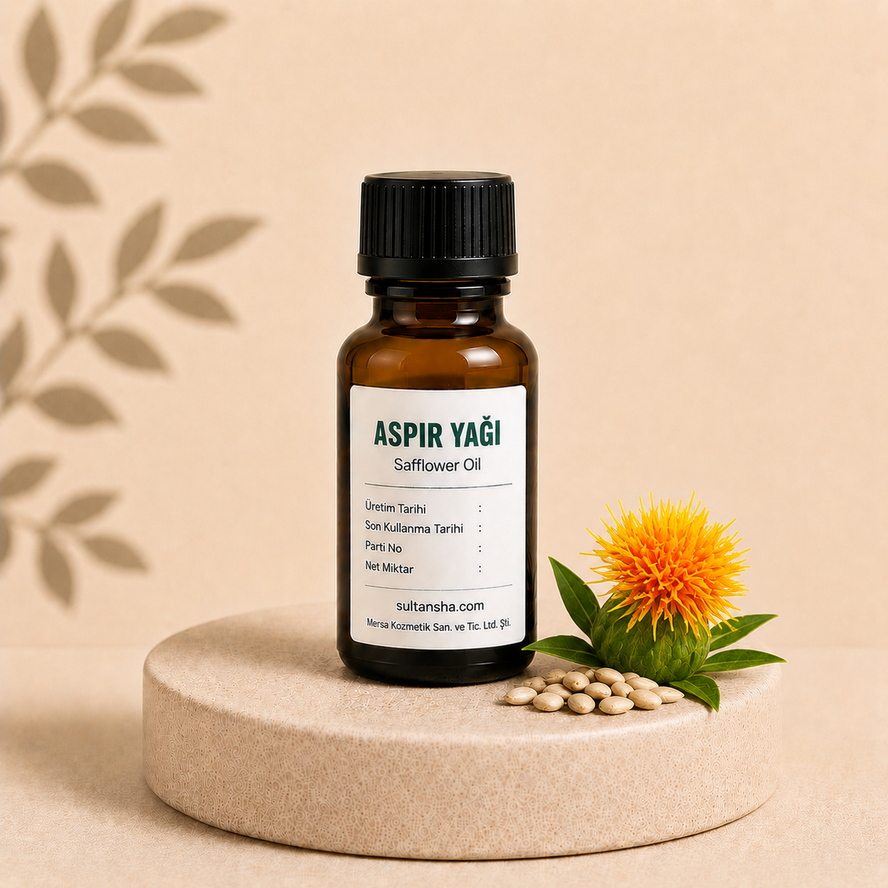 Aspir Yağı (Safflower Oil) cilt ve saç bakım ürünlerinde kullanılan bitkisel yağ.