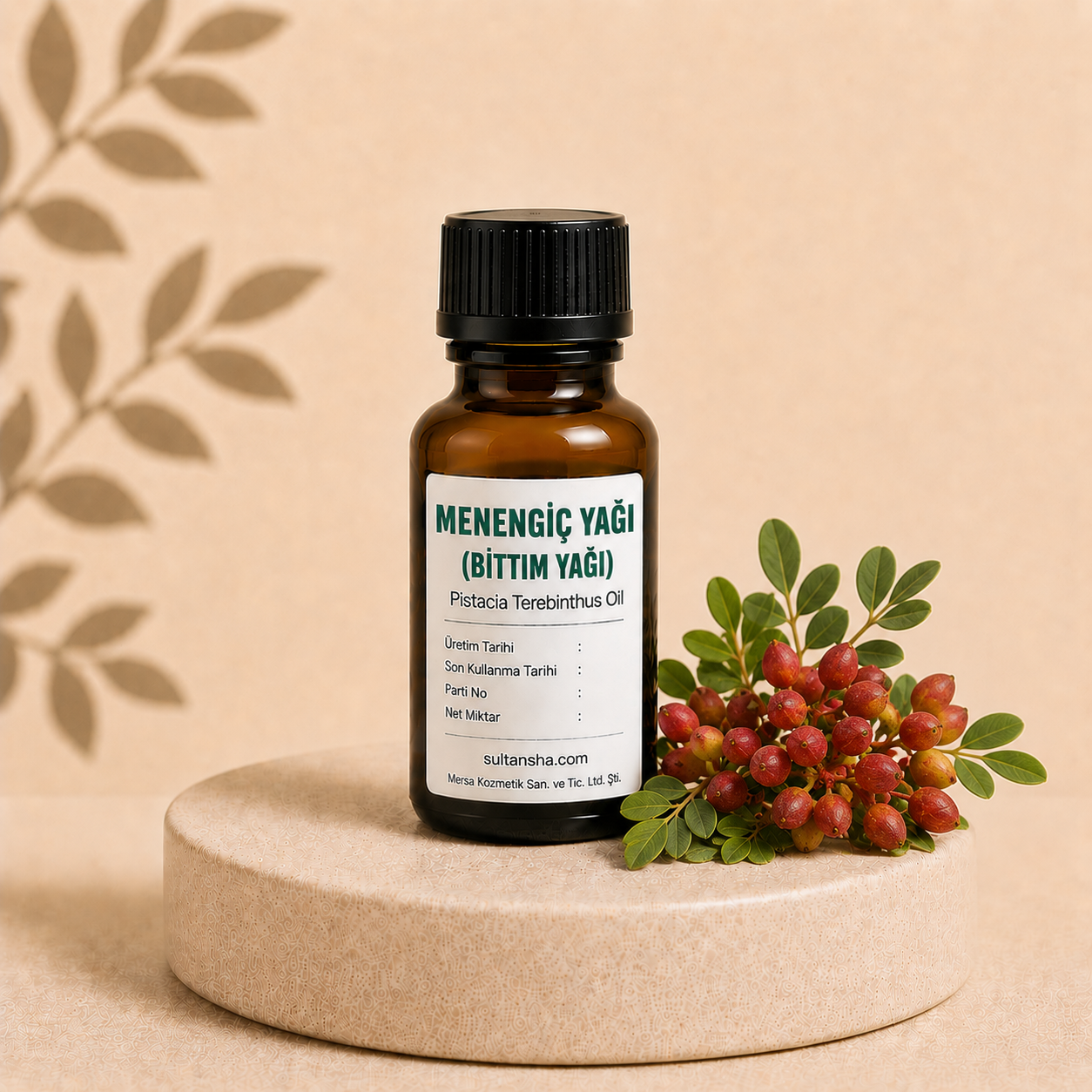 Menengiç (Bıttım) Yağı kozmetik ve saç bakım ürünlerinde kullanılan bitkisel yağ.
