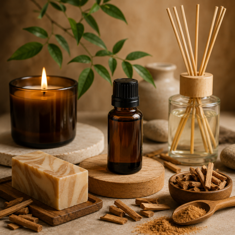 Sandal Esansı, sabun, mum, oda kokusu ve reed diffuser üretiminde kullanılan premium kozmetik esansı.