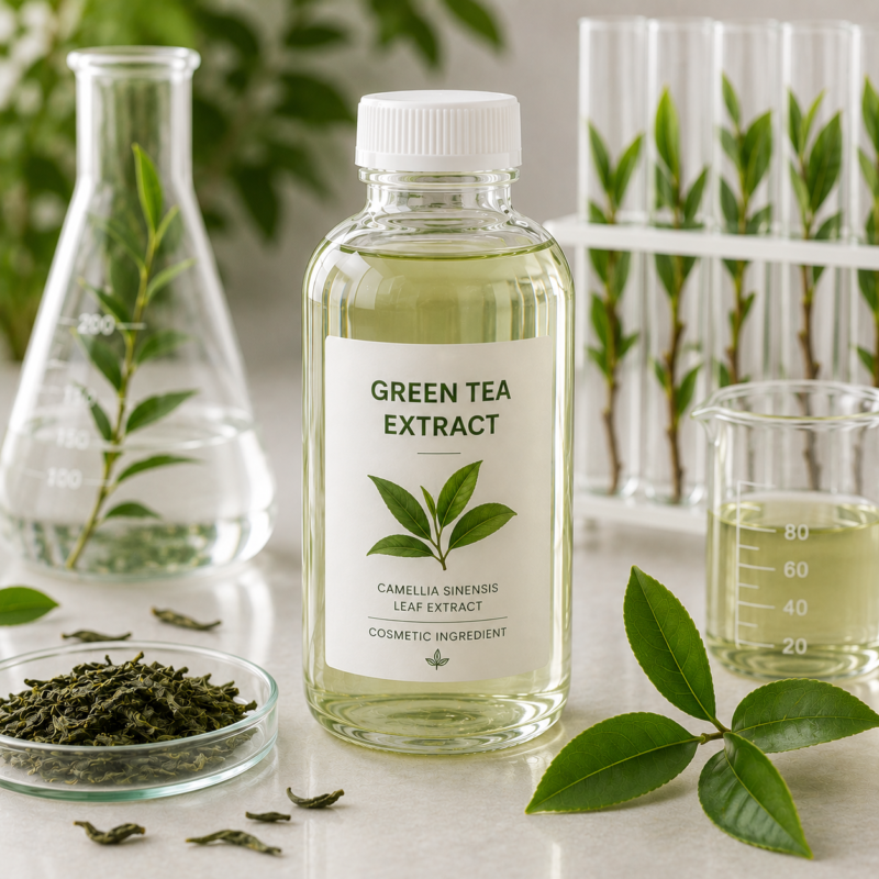 Yeşil Çay Ekstraktı (Camellia Sinensis Leaf Extract), kozmetik ve kişisel bakım ürünlerinde kullanılan bitkisel ekstraktır.