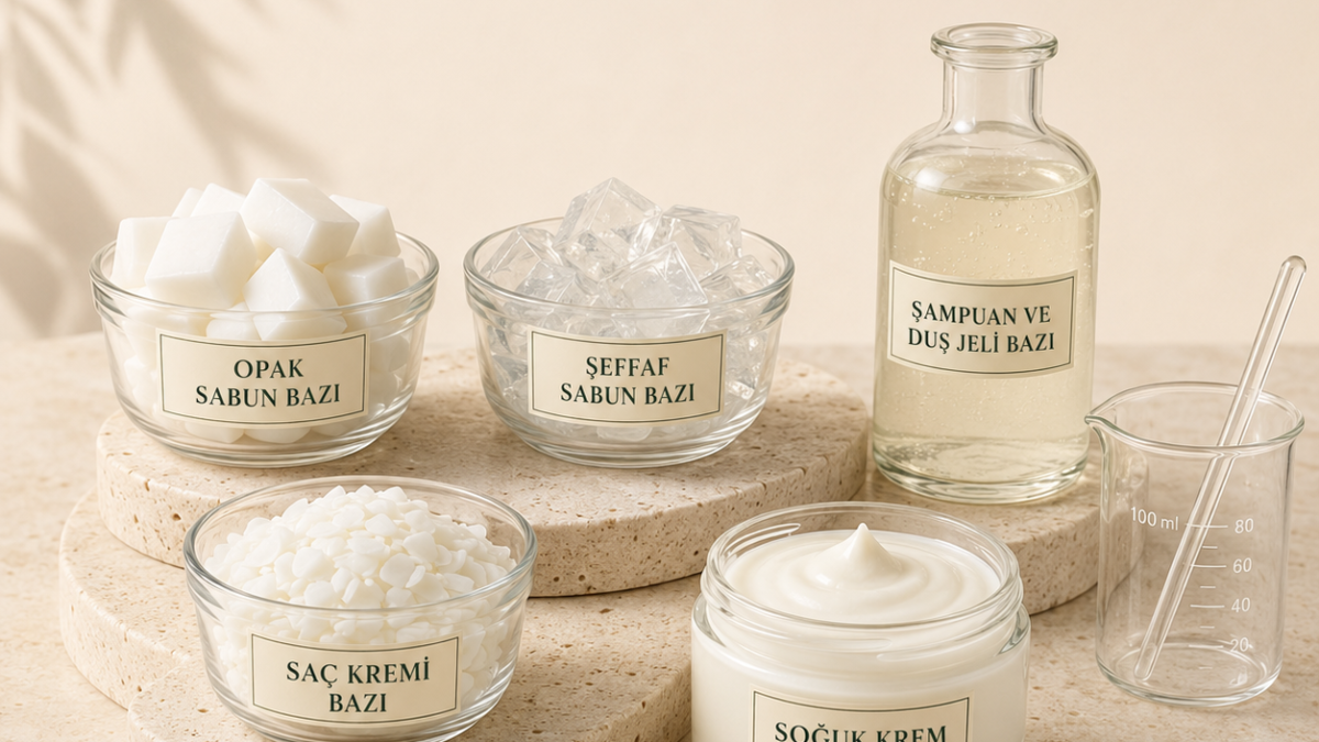 Kozmetik bazları; opak ve şeffaf sabun bazı, saç kremi bazı, şampuan bazı ve soğuk krem bazı