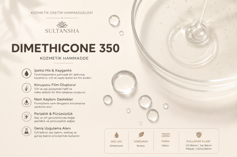 Dimethicone 350, cilt ve saç bakım ürünlerinde kullanılan silikon bazlı kozmetik hammaddesi.