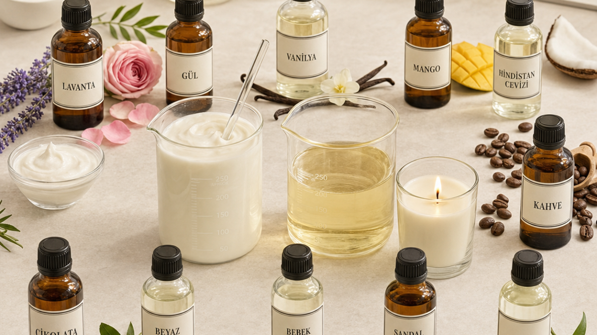 Kozmetik, parfum ve mum esansları ile krem ve kokulu mum hazırlanması