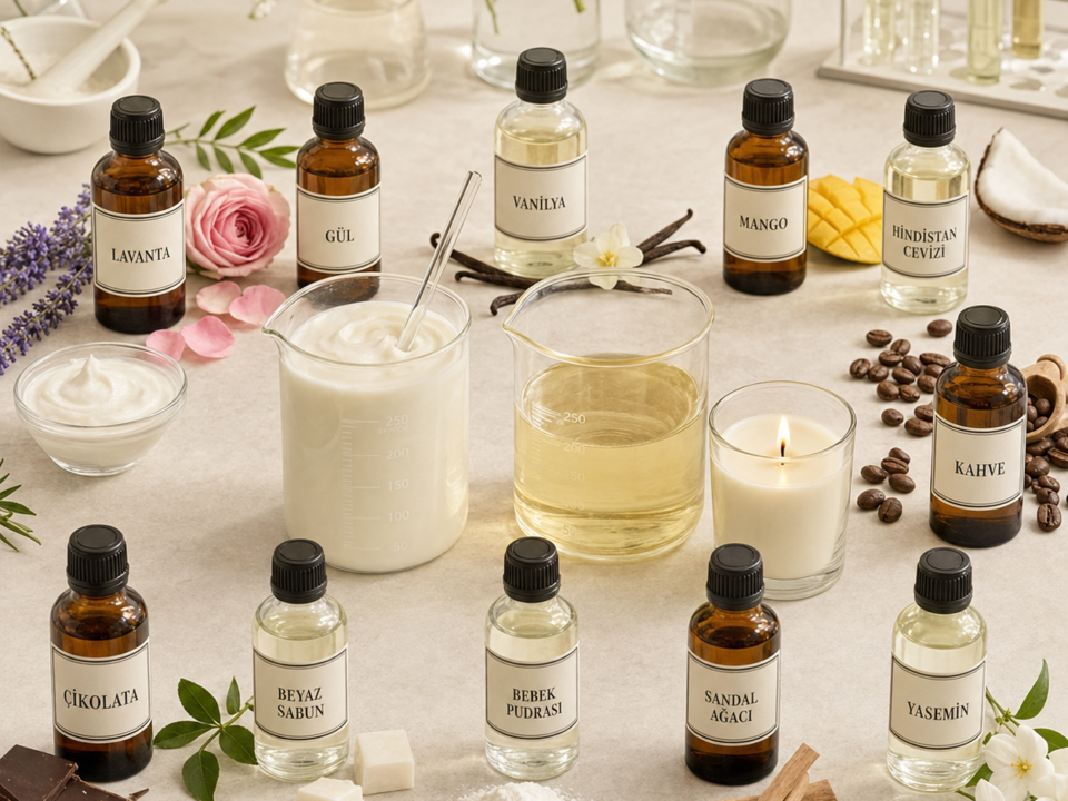 Kozmetik, parfum ve mum esansları ile krem ve kokulu mum hazırlanması