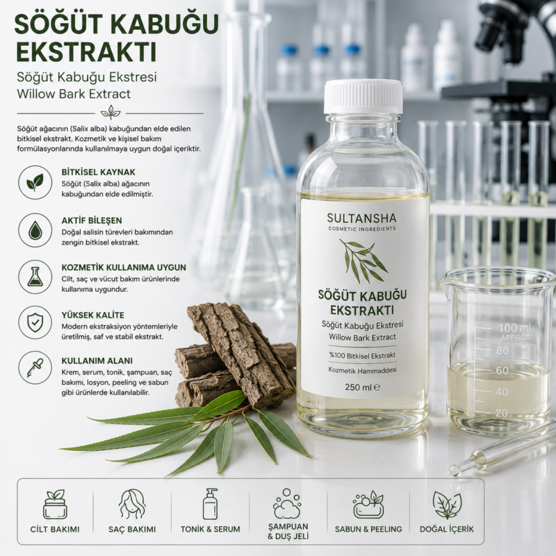 Söğüt Kabuğu Ekstraktı (Willow Bark Extract), kozmetik ve cilt bakım ürünlerinde kullanılan bitkisel ekstraktır.