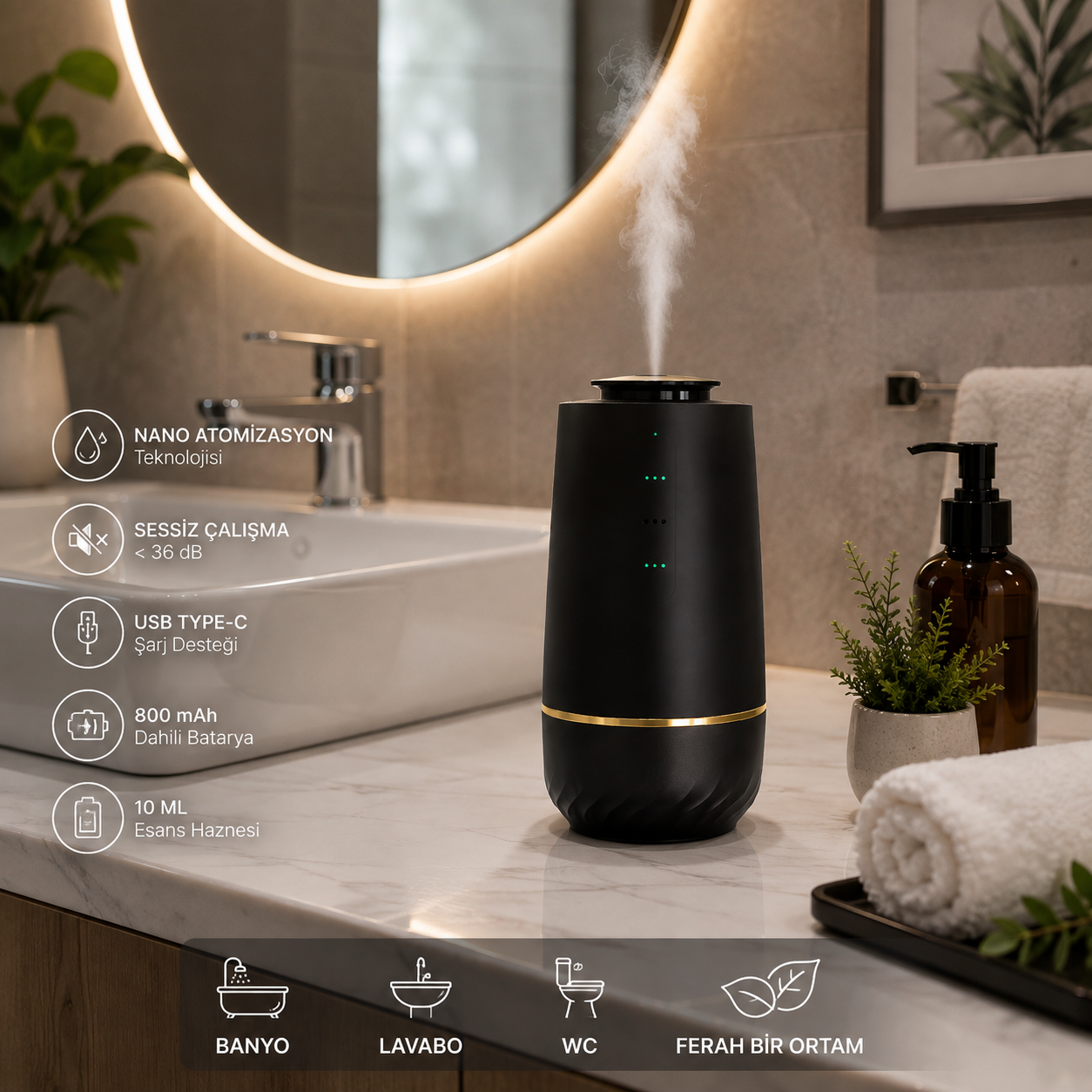 Banyo ve Lavabo İçin Akıllı Aroma Difüzörü Banyo lavabo ve WC için kullanılan akıllı aroma difüzörü