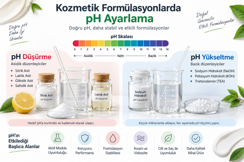Kozmetik formülasyonlarda pH düşürme ve pH yükseltme yöntemleri